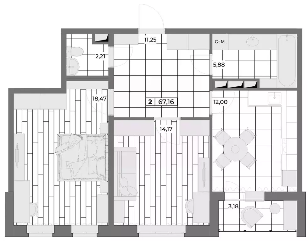 2-к кв. Орловская область, Орел Мясокомбинат мкр,  (65.57 м) - Фото 0