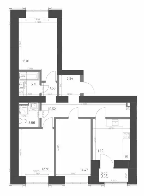 3-комнатная квартира: Нижнекамск, 15-й микрорайон, ЖК Калина (78.27 м) - Фото 0