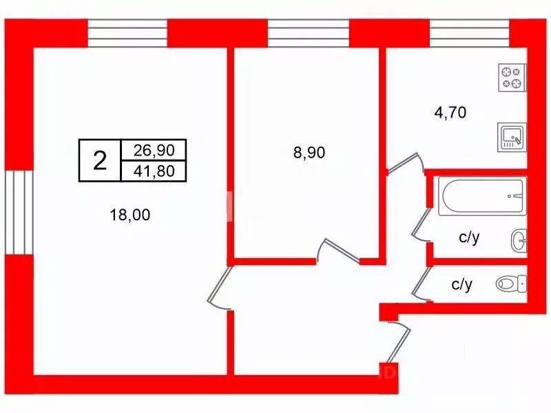 2-к кв. Санкт-Петербург Народная ул., 98 (41.8 м) - Фото 2
