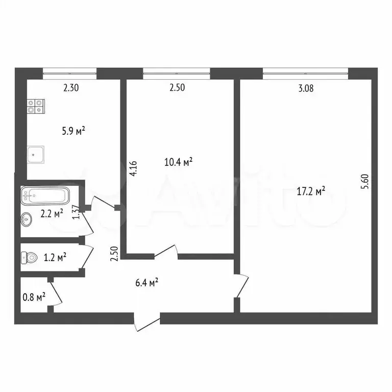 2-к. квартира, 44,2 м, 5/5 эт. - Фото 0