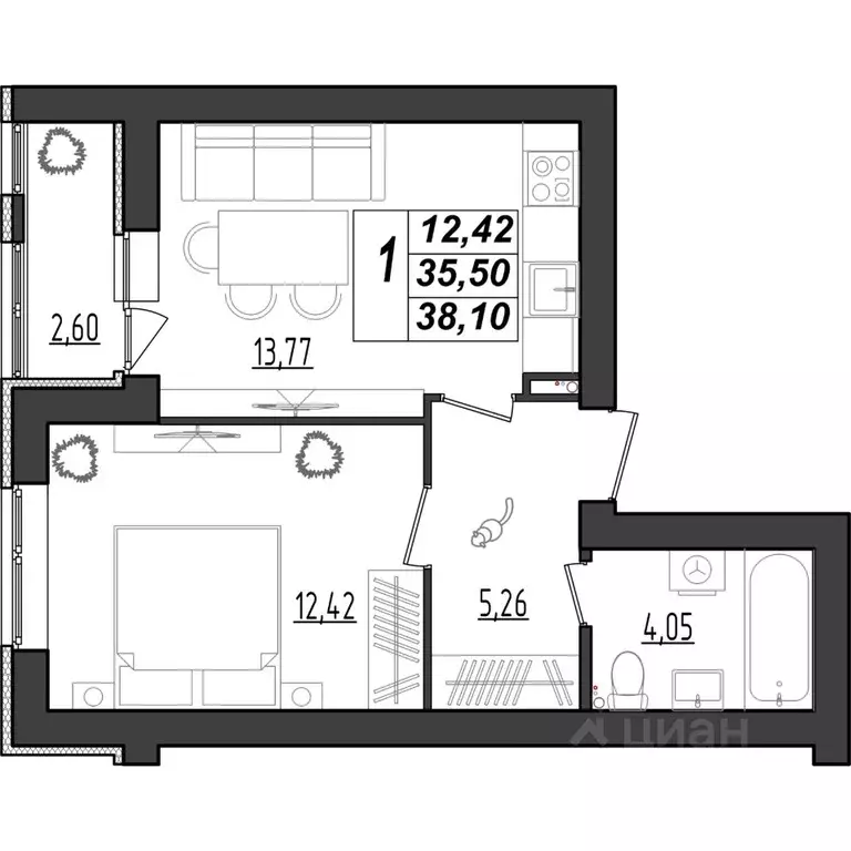 1-к кв. Мордовия, Саранск Химмаш жилрайон, 4-й мкр,  (38.1 м) - Фото 0