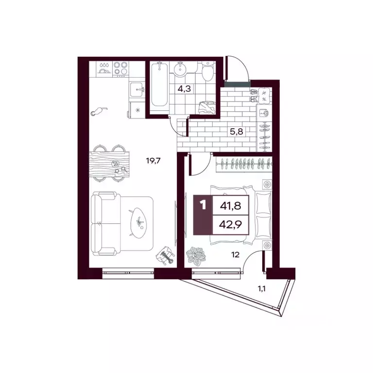 1-к кв. Тюменская область, Тюменский муниципальный округ, д. Дударева ... - Фото 1