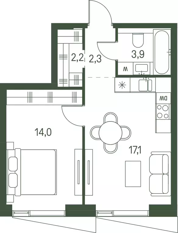1-к квартира, 39.5 м - Фото 0