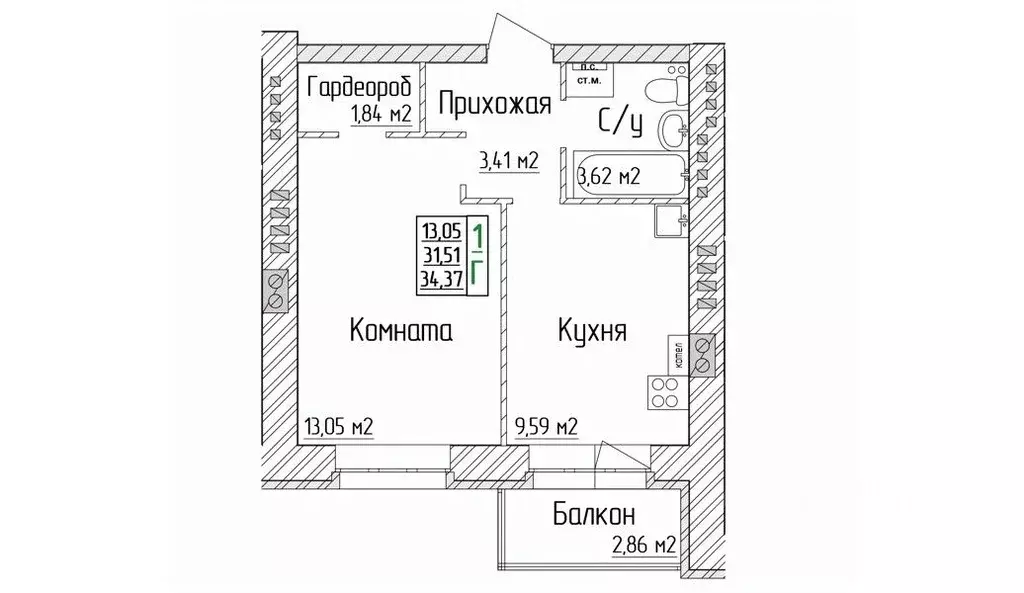1-к кв. Ярославская область, Ярославский муниципальный округ, пос. ... - Фото 1