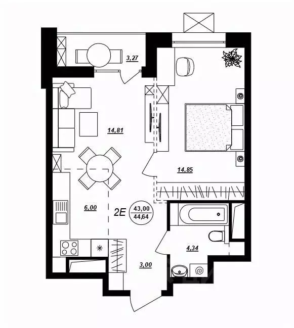 2-к кв. Хабаровский край, Хабаровск ул. Демьяна Бедного (44.64 м) - Фото 1
