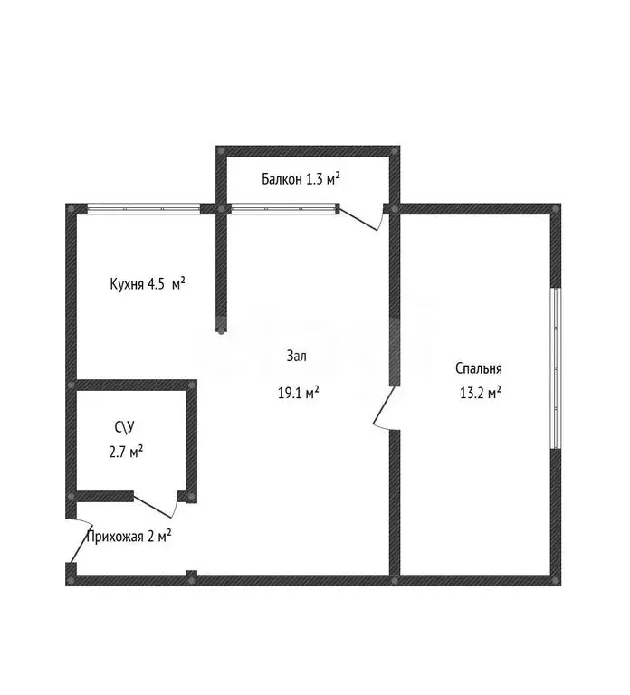 2-комнатная квартира: Каспийск, улица Сулеймана Стальского, 18 (42.8 ... - Фото 1