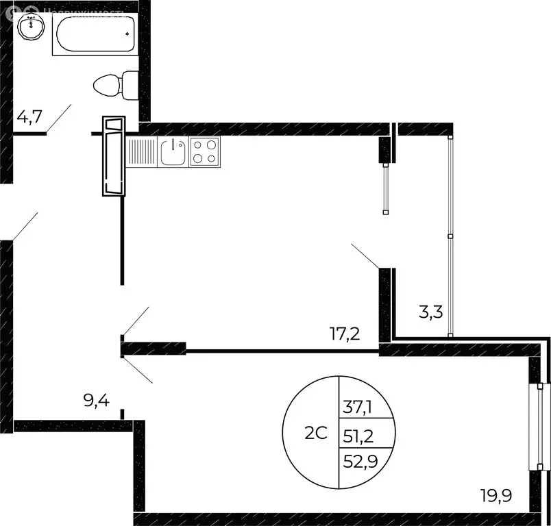 2-комнатная квартира: Аксай, улица Александра Невского, 2к1 (52.25 м) - Фото 1