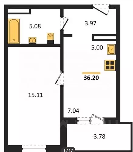 1-к кв. Челябинская область, Челябинский городской округ, пос. ... - Фото 2