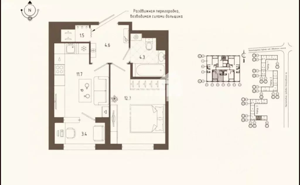 1-комнатная квартира: Санкт-Петербург, Измайловский бульвар, 9 (34.4 ... - Фото 1
