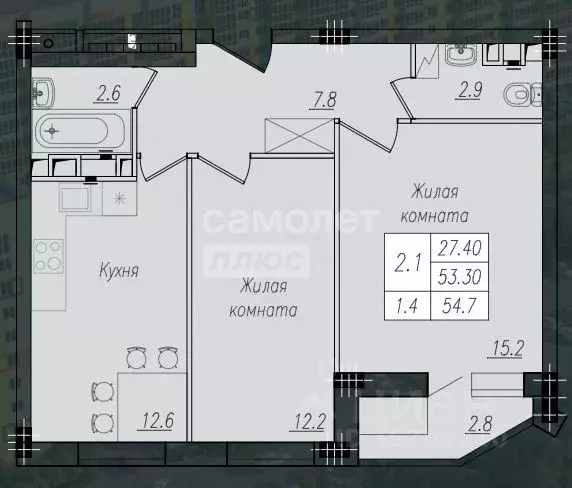 2-к кв. Курская область, Курск ул. Энгельса, 158к1 (54.7 м) - Фото 1