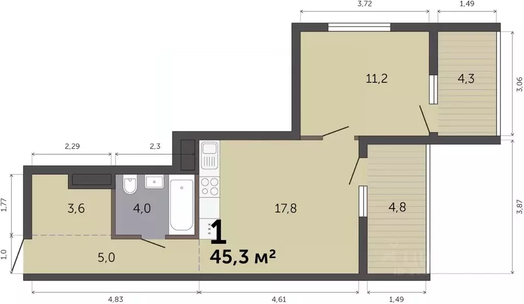 1-к кв. Свердловская область, Екатеринбург Малевич жилой комплекс ... - Фото 1