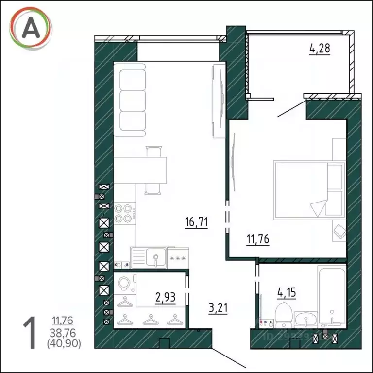 1-к кв. Брянская область, Брянск ул. Ульянова, 24 (40.9 м) - Фото 1