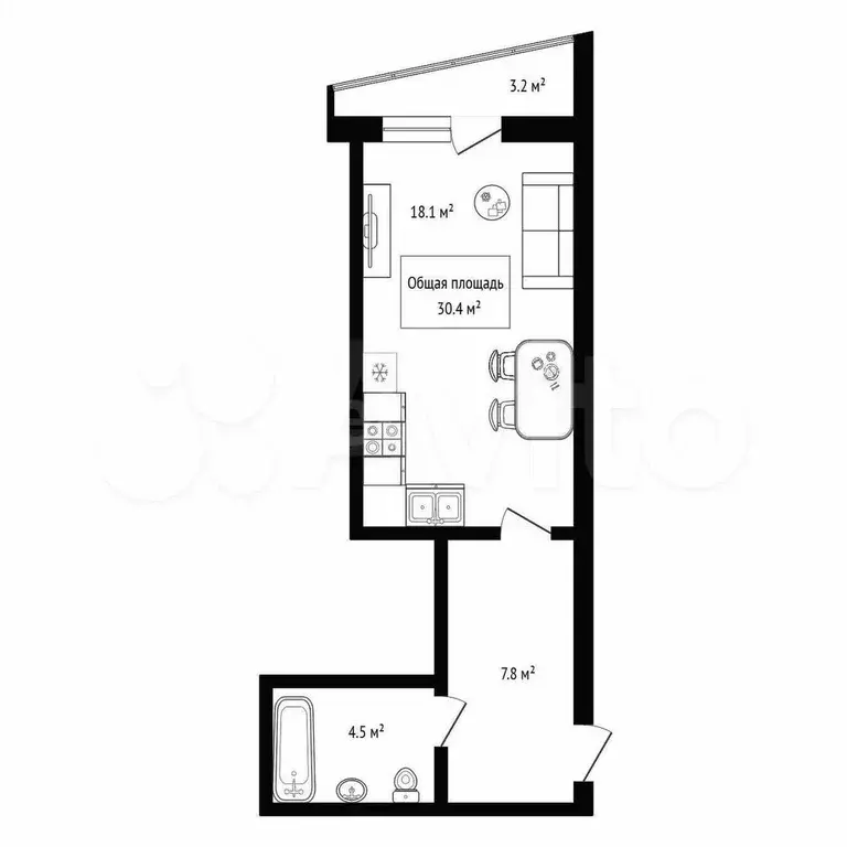 Квартира-студия, 30,4 м, 5/26 эт. - Фото 0