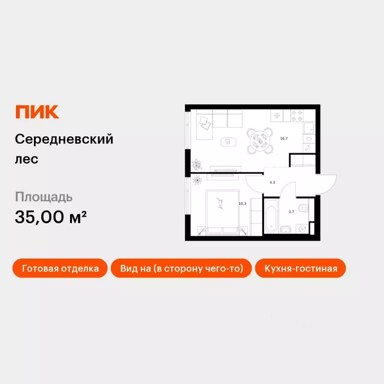 1-к кв. Москва Середневский Лес жилой комплекс (35.0 м) - Фото 1