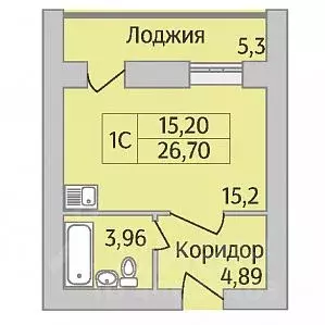 Студия Новосибирская область, Новосибирск ул. Юности, 9 (26.7 м) - Фото 0