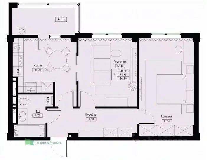 2-к кв. Ставропольский край, Ставрополь Полевая ул., 178стр1 (56.7 м) - Фото 1