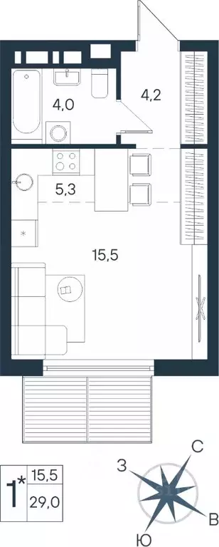 Студия Пермский край, Пермь ул. Космонавта Беляева, 17 (29.0 м) - Фото 0