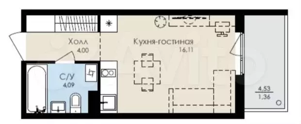 Квартира-студия, 25,3 м, 1/1 эт. - Фото 1