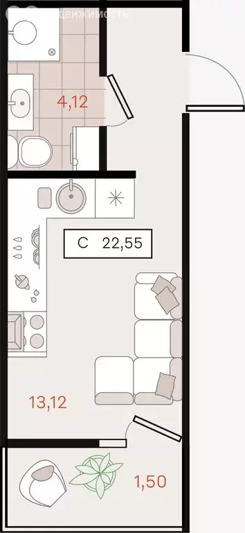 Квартира-студия: Динской район, Южно-Кубанское сельское поселение, ... - Фото 1