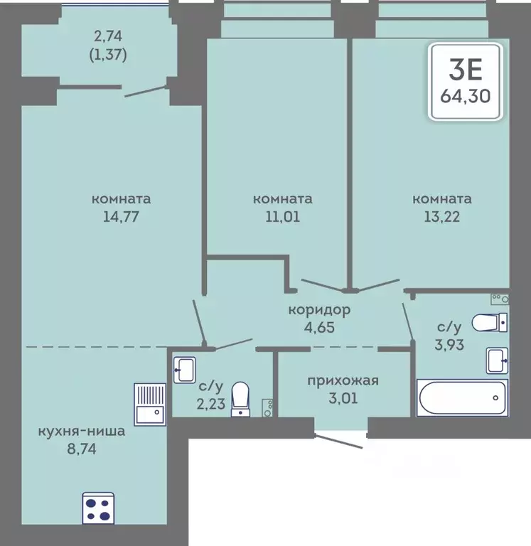 3-к кв. Пермский край, Пермь Кировоградская ул., 28 (64.3 м) - Фото 1