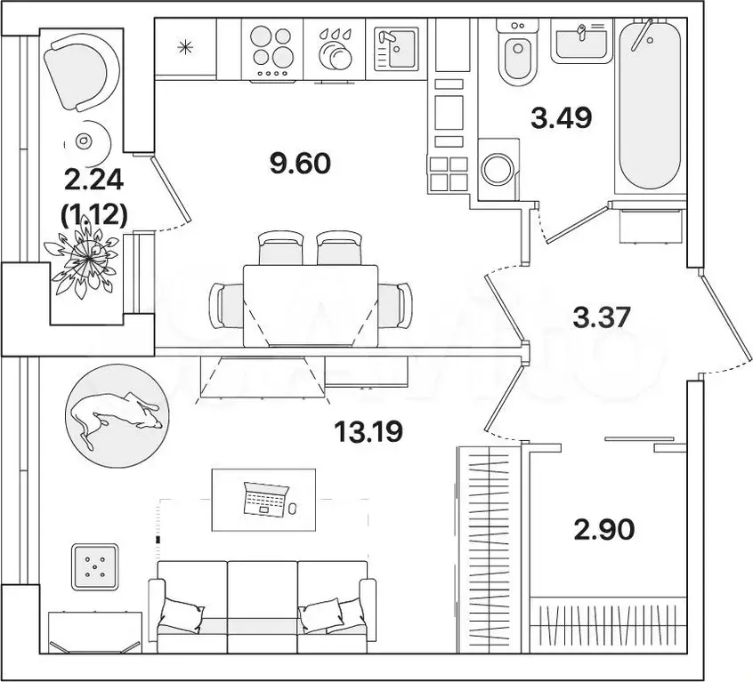 1-к. квартира, 33,7 м, 12/12 эт. - Фото 1