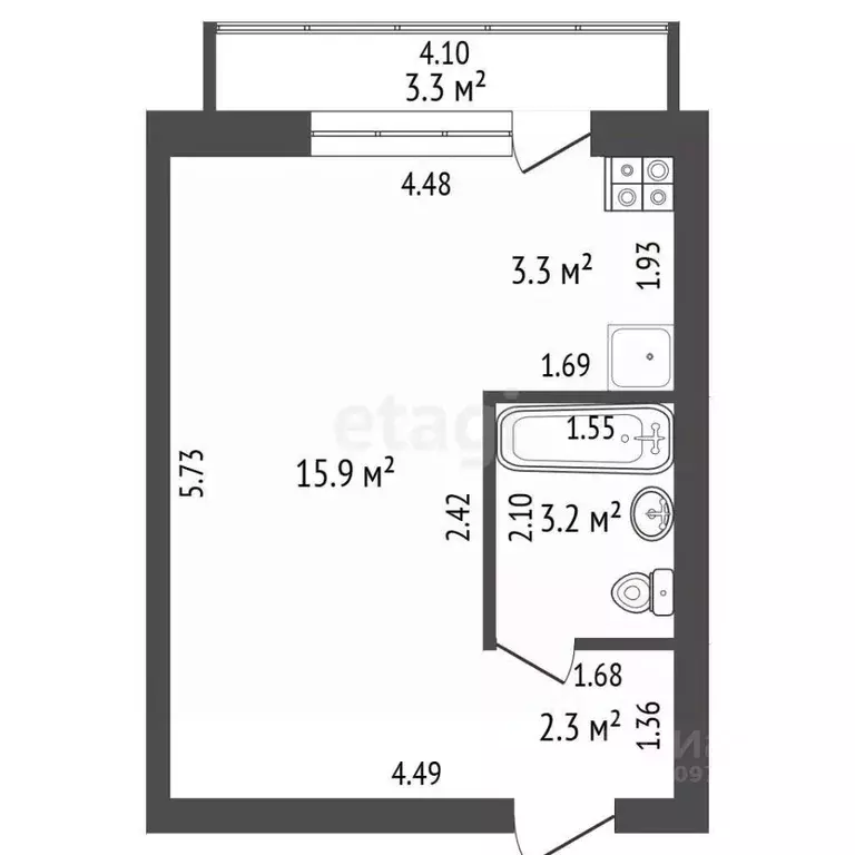 Студия Башкортостан, Стерлитамак ул. Тукаева, 14А (27.0 м) - Фото 2