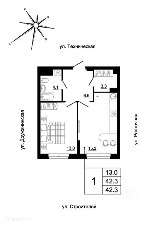 Продаётся 1-к квартира, 41.2 м - Фото 1