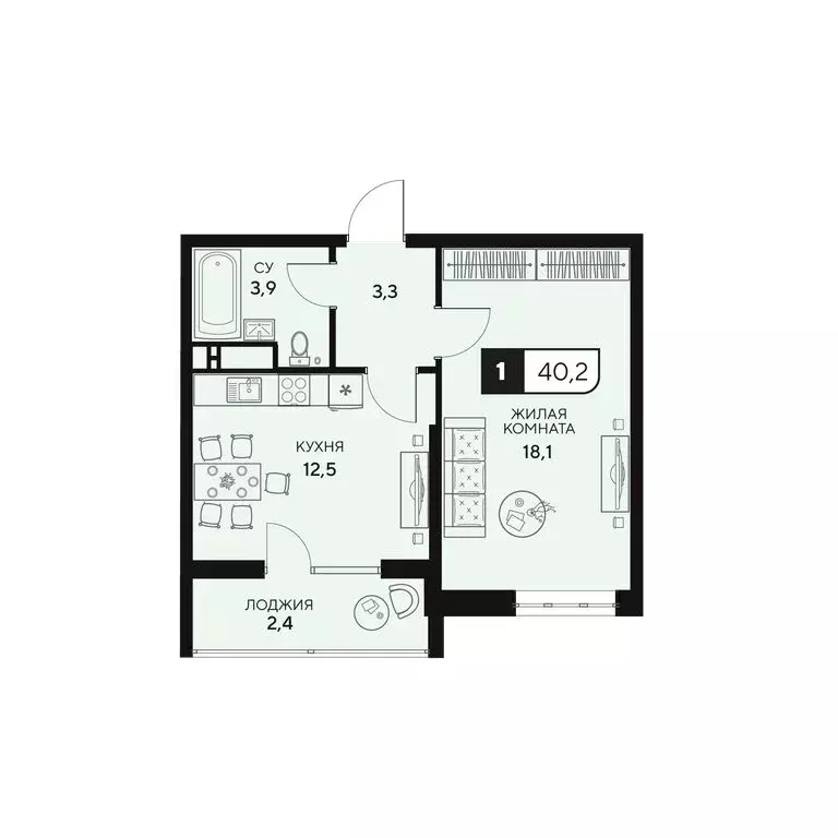 1-комнатная квартира: Анапа, Анапское шоссе, 18к2 (40.2 м) - Фото 0