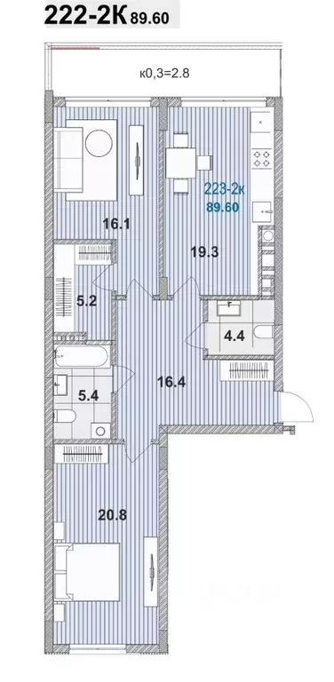 2-к кв. Калининградская область, Зеленоградск ул. Гагарина, 87 (89.6 ... - Фото 0