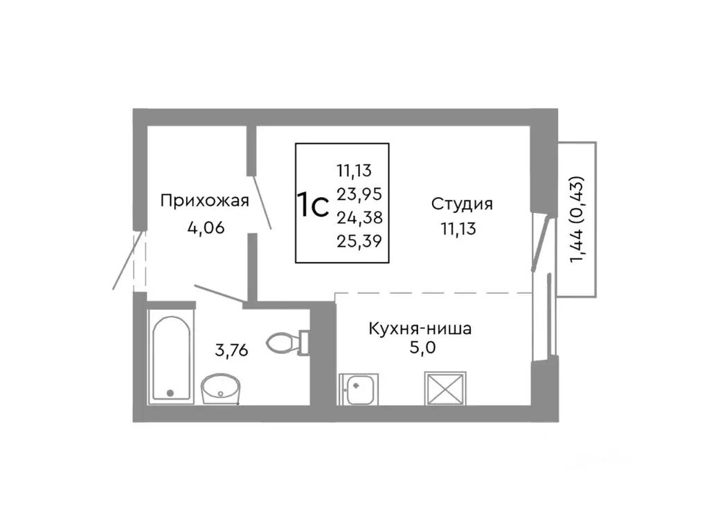 Студия Челябинская область, Челябинск Нефтебазовая ул., 1-13 (24.38 м) - Фото 1