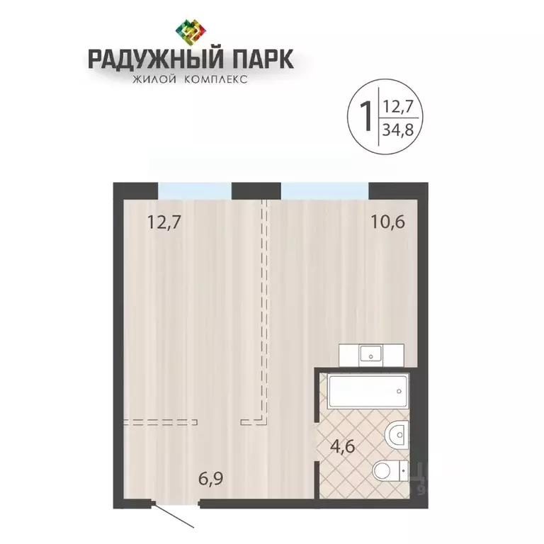 1-к кв. Иркутская область, Иркутск ул. Костычева (34.8 м) - Фото 0