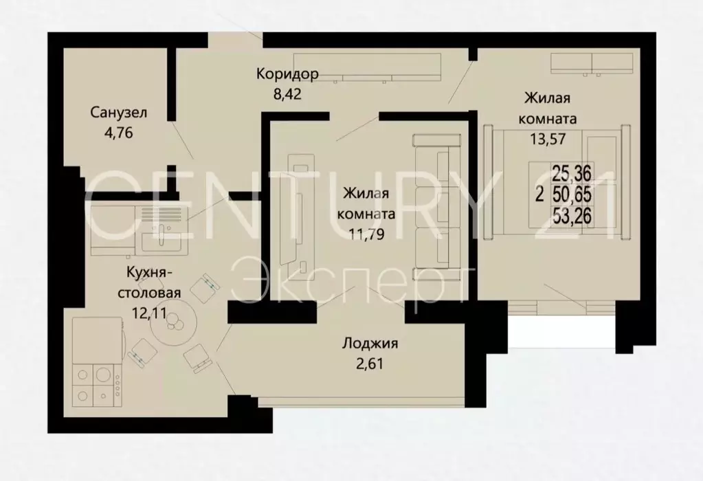 2-к кв. Калининградская область, Калининград ул. Героя России Виталия ... - Фото 2