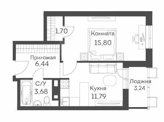 1-комнатная квартира: Москва, Муравская улица, 46к4 (42.4 м) - Фото 1