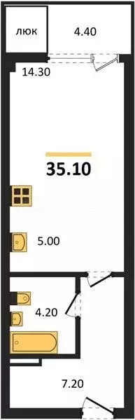 Квартира-студия, 35,1 м, 5/16 эт. - Фото 1