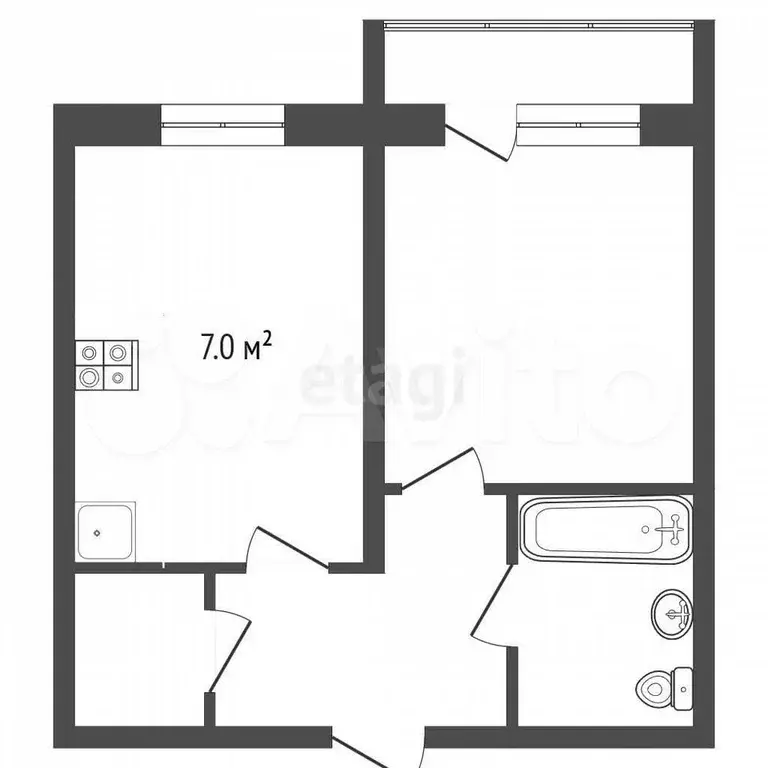 1-к. квартира, 27,6 м, 3/3 эт. - Фото 0