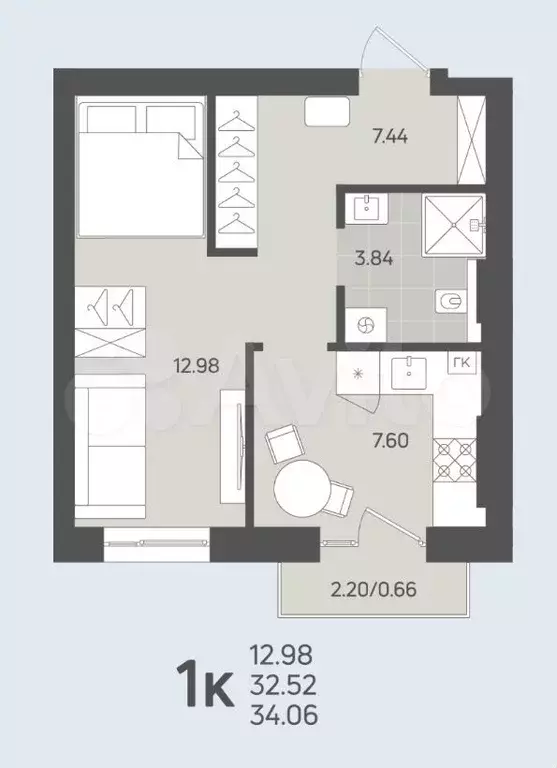 1-к. квартира, 33 м, 3/3 эт. - Фото 1