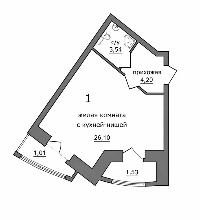 Студия Новосибирская область, Новосибирск ул. Есенина, 67 (35.5 м) - Фото 2