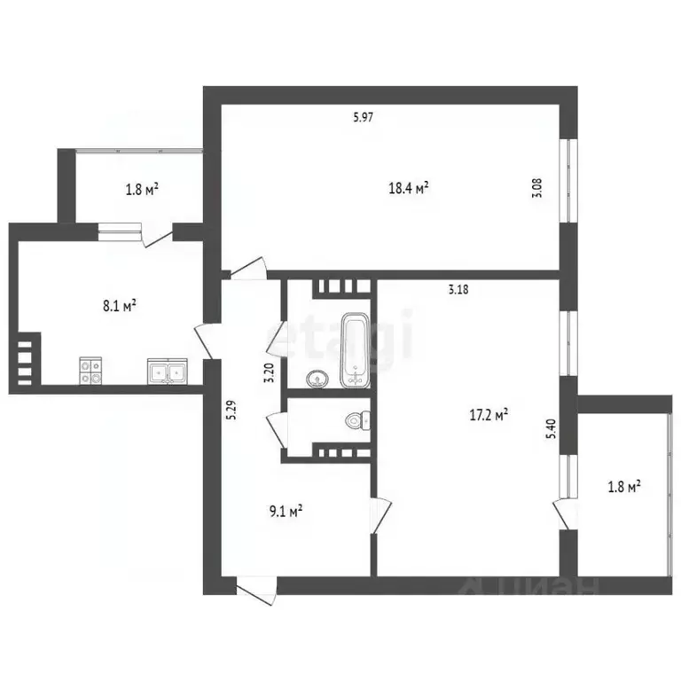 2-к кв. Крым, Щелкино Ленинский район, 2-й мкр, 60/1А (56.7 м) - Фото 2