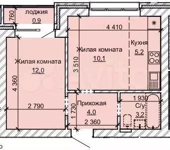 2-к. квартира, 35,4м, 1/10эт. - Фото 1