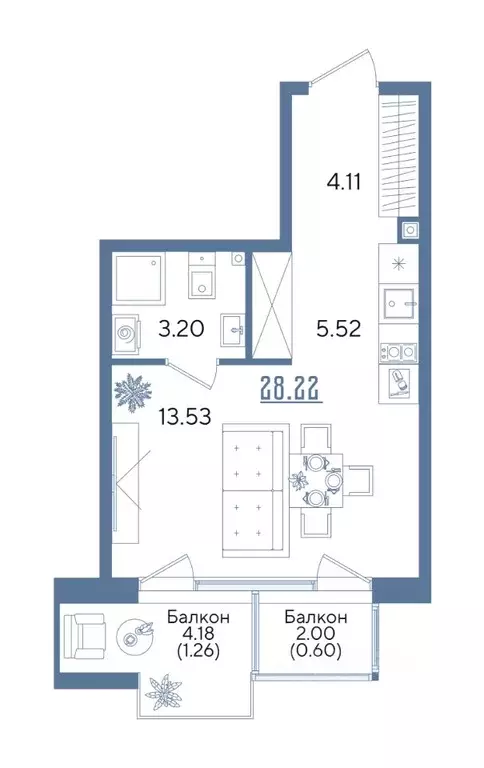 Студия Татарстан, Казань Авторы на Годовикова жилой комплекс (28.22 м) - Фото 2