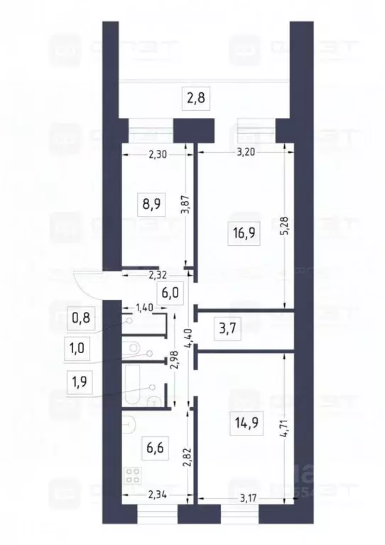 3-к кв. Татарстан, Казань Даурская ул., 20 (60.6 м) - Фото 2