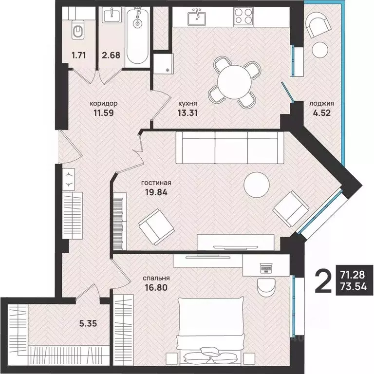 2-к кв. Архангельская область, Архангельск ул. Свободы, 16 (73.54 м) - Фото 2