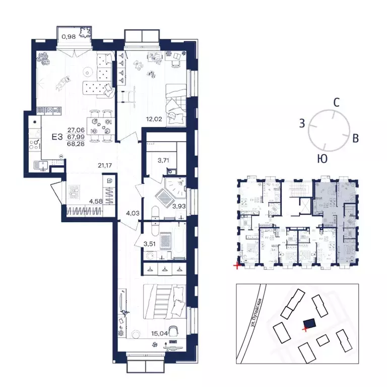 2-к кв. Тульская область, Тула  (68.28 м) - Фото 1