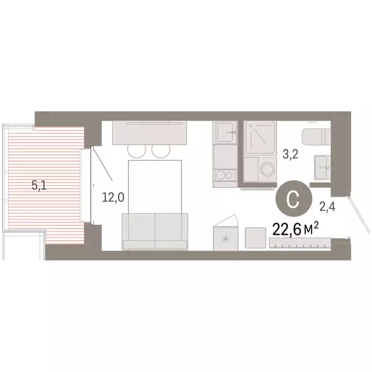 Квартира-студия: Тюмень, жилой комплекс На Минской (22.64 м) - Фото 1