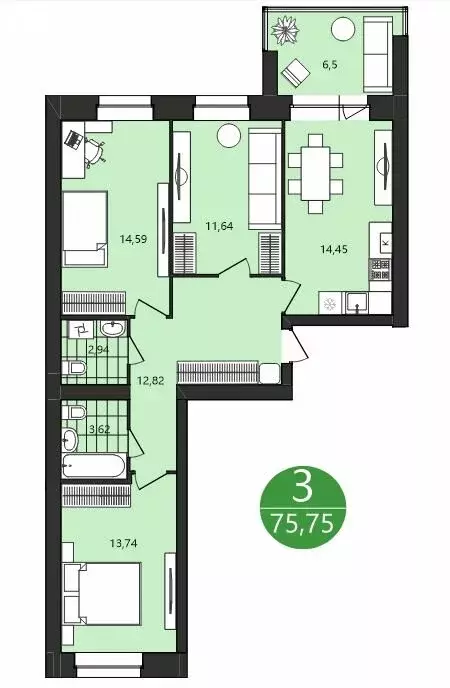3-комнатная квартира: Ярославль, Клубная улица, 18 (75.75 м) - Фото 1