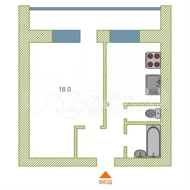 1-к. квартира, 34 м, 1/9 эт. - Фото 0