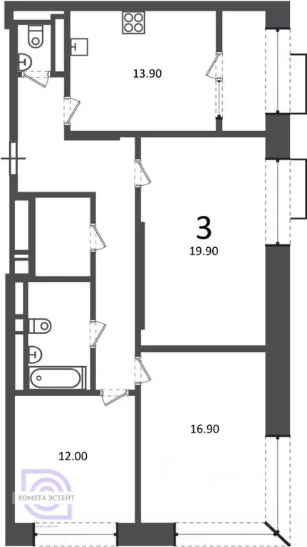 3-к кв. Москва Клинская ул., 2А (84.5 м) - Фото 2