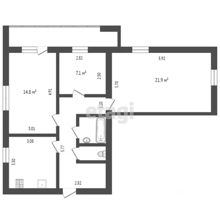 3-к кв. Тюменская область, Тюмень ул. Мельникайте, 130 (63.5 м) - Фото 2