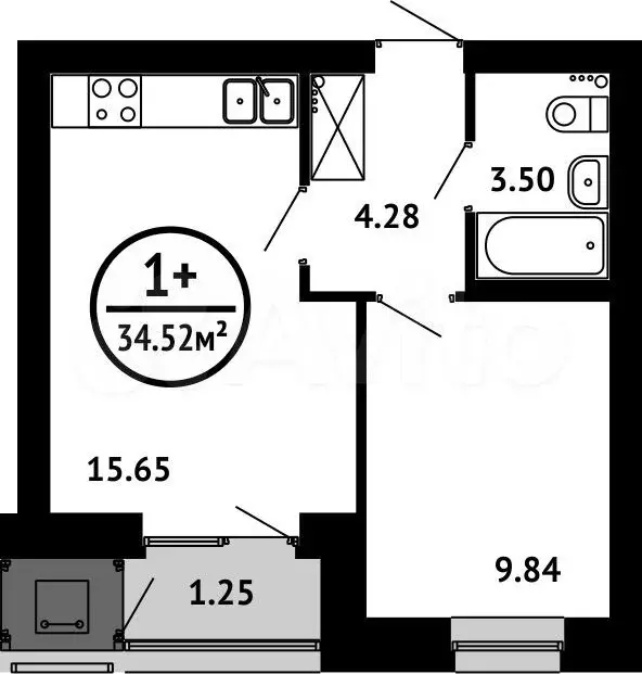1-к. квартира, 34,5 м, 2/7 эт. - Фото 0