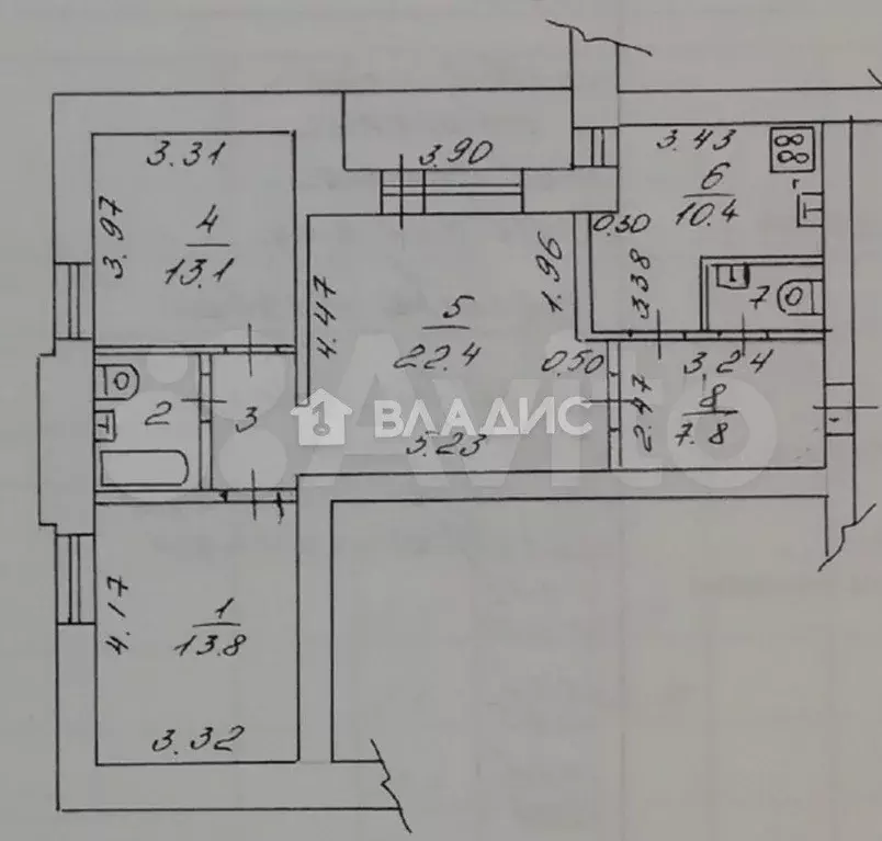 3-к. квартира, 78 м, 5/6 эт. - Фото 0